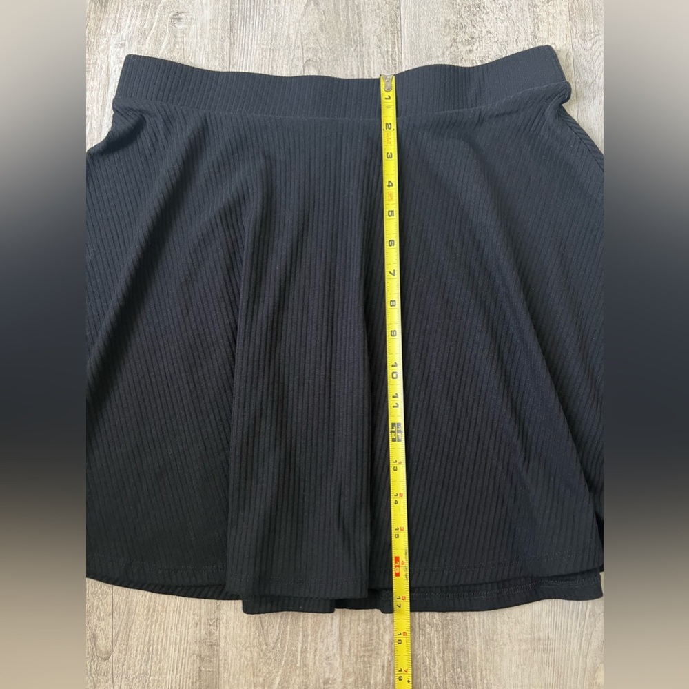 Black Ribbed A-Line Skater Mini Skirt Flowy Stretchy High Waist Large - Picture 5 of 11